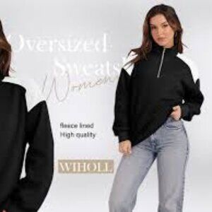 Black Quarter Zip Sweatshirt Pullover Fleece Collared Sweatshirt Size L
